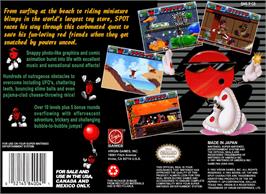 Box back cover for Cool Spot on the Nintendo SNES.