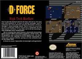 Box back cover for D-Force on the Nintendo SNES.
