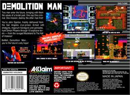 Box back cover for Demolition Man on the Nintendo SNES.