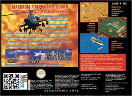 Box back cover for Desert Strike: Return to the Gulf on the Nintendo SNES.