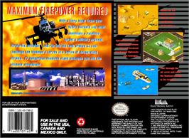 Box back cover for Desert Strike - Return To The Gulf on the Nintendo SNES.