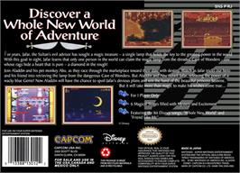 Box back cover for Disney's Aladdin on the Nintendo SNES.