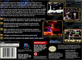 Box back cover for Doom Troopers on the Nintendo SNES.