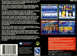 Box back cover for Double Dragon V: The Shadow Falls on the Nintendo SNES.