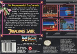 Box back cover for Dragon's Lair on the Nintendo SNES.