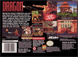 Box back cover for Dragon - The Bruce Lee Story on the Nintendo SNES.