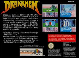 Box back cover for Drakkhen on the Nintendo SNES.