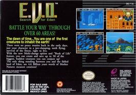 Box back cover for E.v.o. - Search For Eden on the Nintendo SNES.