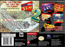 Box back cover for Earthworm Jim 2 on the Nintendo SNES.