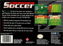 Box back cover for Elite Soccer on the Nintendo SNES.