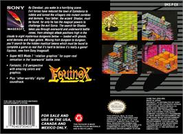Box back cover for Equinox on the Nintendo SNES.