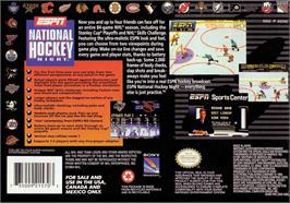 Box back cover for Espn National Hockey Night on the Nintendo SNES.