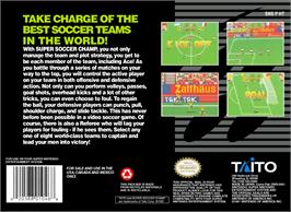 Box back cover for European Football Champ on the Nintendo SNES.