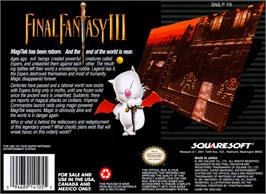 Box back cover for Final Fantasy III on the Nintendo SNES.