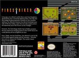 Box back cover for Firestriker on the Nintendo SNES.