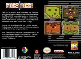 Box back cover for Firestriker on the Nintendo SNES.