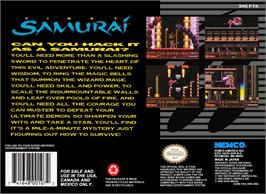 Box back cover for First Samurai on the Nintendo SNES.