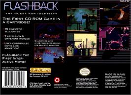 Box back cover for Flashback - The Quest For Identity on the Nintendo SNES.