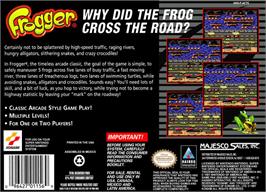 Box back cover for Frogger on the Nintendo SNES.
