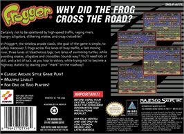 Box back cover for Frogger on the Nintendo SNES.