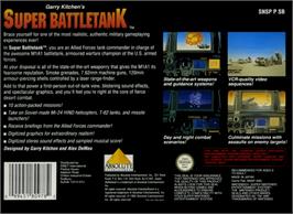 Box back cover for Garry Kitchen's Super Battletank: War in the Gulf on the Nintendo SNES.