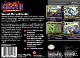 Box back cover for Genghis Khan II: Clan of the Grey Wolf on the Nintendo SNES.