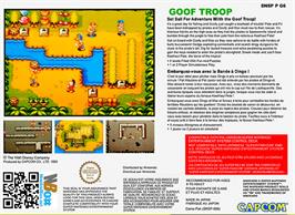 Box back cover for Goof Troop on the Nintendo SNES.