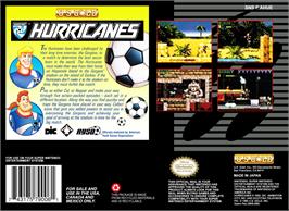 Box back cover for Hurricanes on the Nintendo SNES.