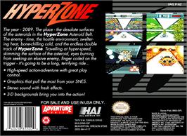 Box back cover for Hyperzone on the Nintendo SNES.