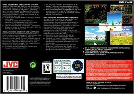 Box back cover for Indiana Jones' Greatest Adventures on the Nintendo SNES.
