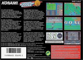 Box back cover for International Superstar Soccer Deluxe on the Nintendo SNES.