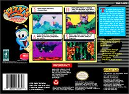 Box back cover for Izzy's Quest for the Olympic Rings on the Nintendo SNES.