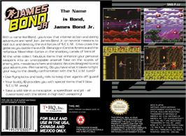 Box back cover for James Bond Jr. on the Nintendo SNES.
