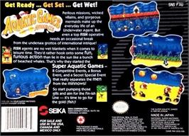 Box back cover for James Pond's Crazy Sports on the Nintendo SNES.