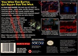 Box back cover for Jurassic Park Part 2: The Chaos Continues on the Nintendo SNES.
