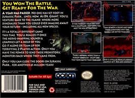 Box back cover for Jurassic Park Part 2: The Chaos Continues on the Nintendo SNES.
