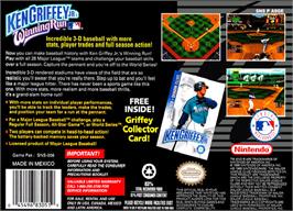 Box back cover for Ken Griffey Jr.'s Winning Run on the Nintendo SNES.