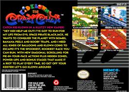 Box back cover for Kid Klown In Crazy Chase on the Nintendo SNES.
