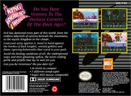 Box back cover for King Arthur's World on the Nintendo SNES.