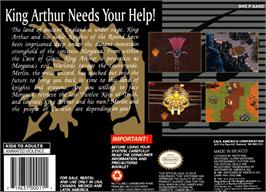 Box back cover for King Arthur & the Knights of Justice on the Nintendo SNES.