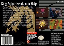 Box back cover for King Arthur And The Knights Of Justice on the Nintendo SNES.