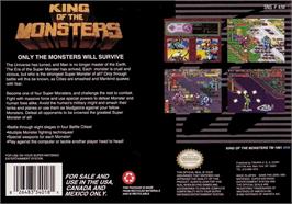 Box back cover for King Of The Monsters on the Nintendo SNES.