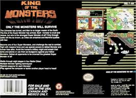 Box back cover for King of the Monsters on the Nintendo SNES.