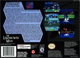 Box back cover for Lawnmower Man, The on the Nintendo SNES.