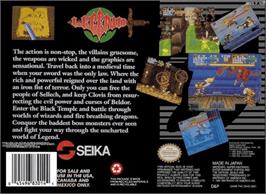 Box back cover for Legend on the Nintendo SNES.