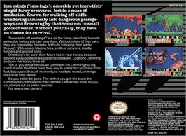 Box back cover for Lemmings on the Nintendo SNES.