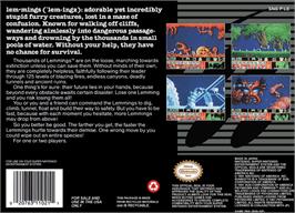 Box back cover for Lemmings on the Nintendo SNES.