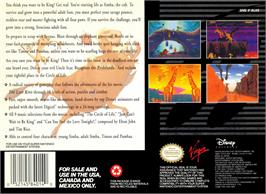 Box back cover for Lion King ,The on the Nintendo SNES.