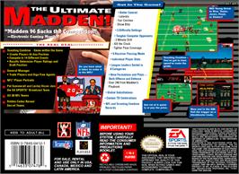 Box back cover for Madden NFL '96 on the Nintendo SNES.