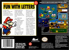 Box back cover for Mario's Early Years: Fun With Letters on the Nintendo SNES.